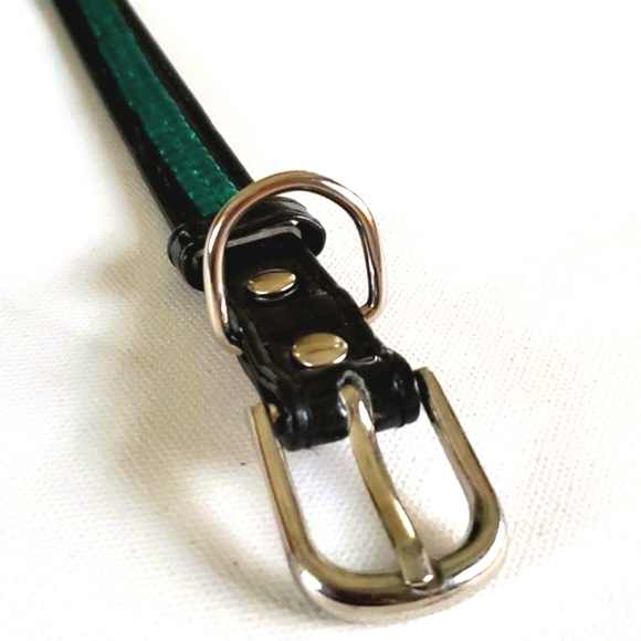 Dog Collar Green Iridescent Stones Faux Black Pate - Picture 5 of 14